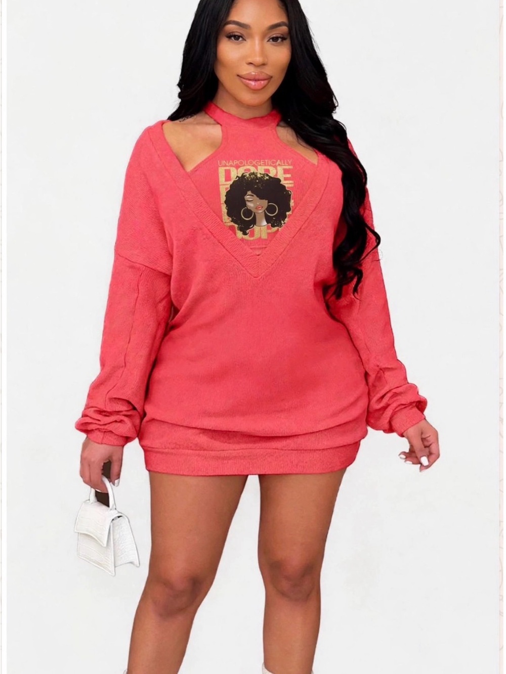 Women’s Coral Cutout V-Neck Sweater Dress